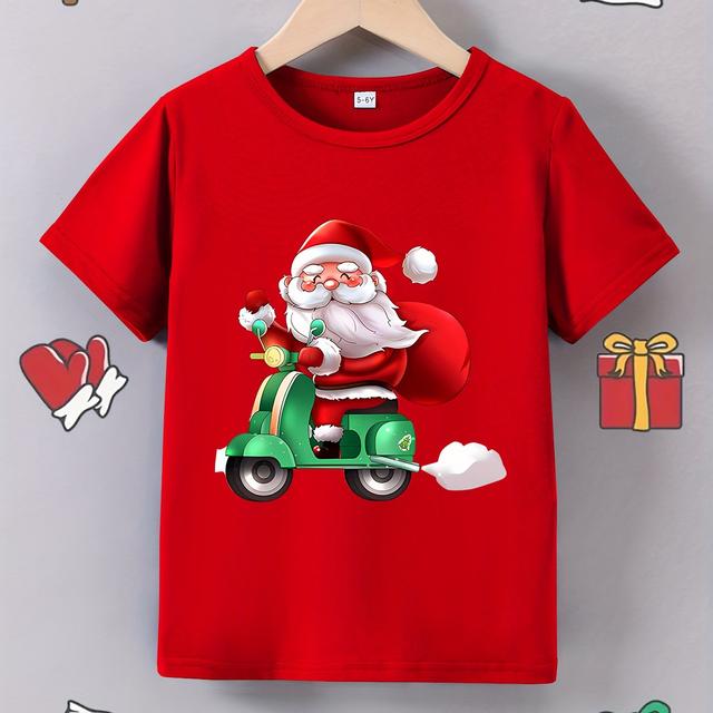 TEMU เสื้อยืดแขนสั้นฤดูร้อนสำหรับเด็กชายลาย "ซานต้าเล่นสเก็ตบอร์ด" สำหรับคริสต์มาส