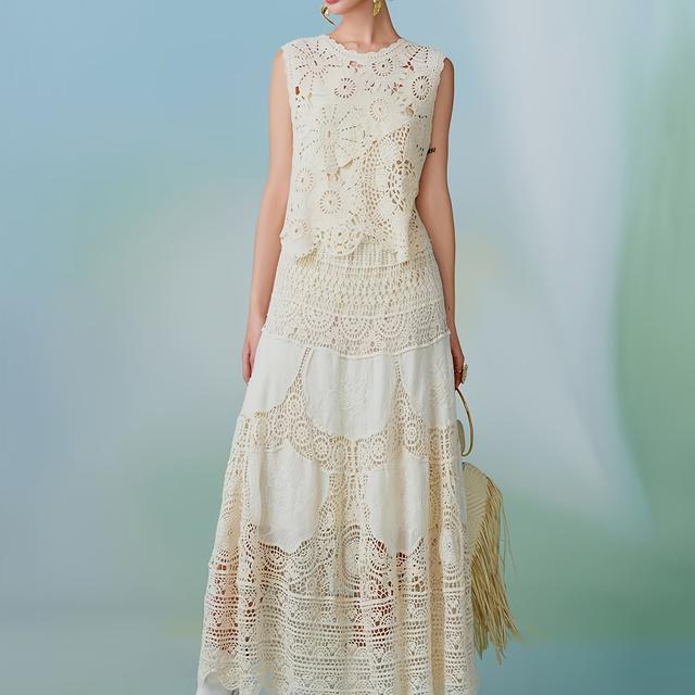 TEMU Lace A-line Skirt, Casual, Solid Color, Essential For Spring And Summer-women' Wear Of Fashion Clothing