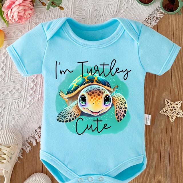 TEMU I'm Cute! New Cartoon Animal Print Baby Onesie For Summer, Short-sleeved, Perfect For Newborns, A Great Gift For Expecting Parents, For Outdoor