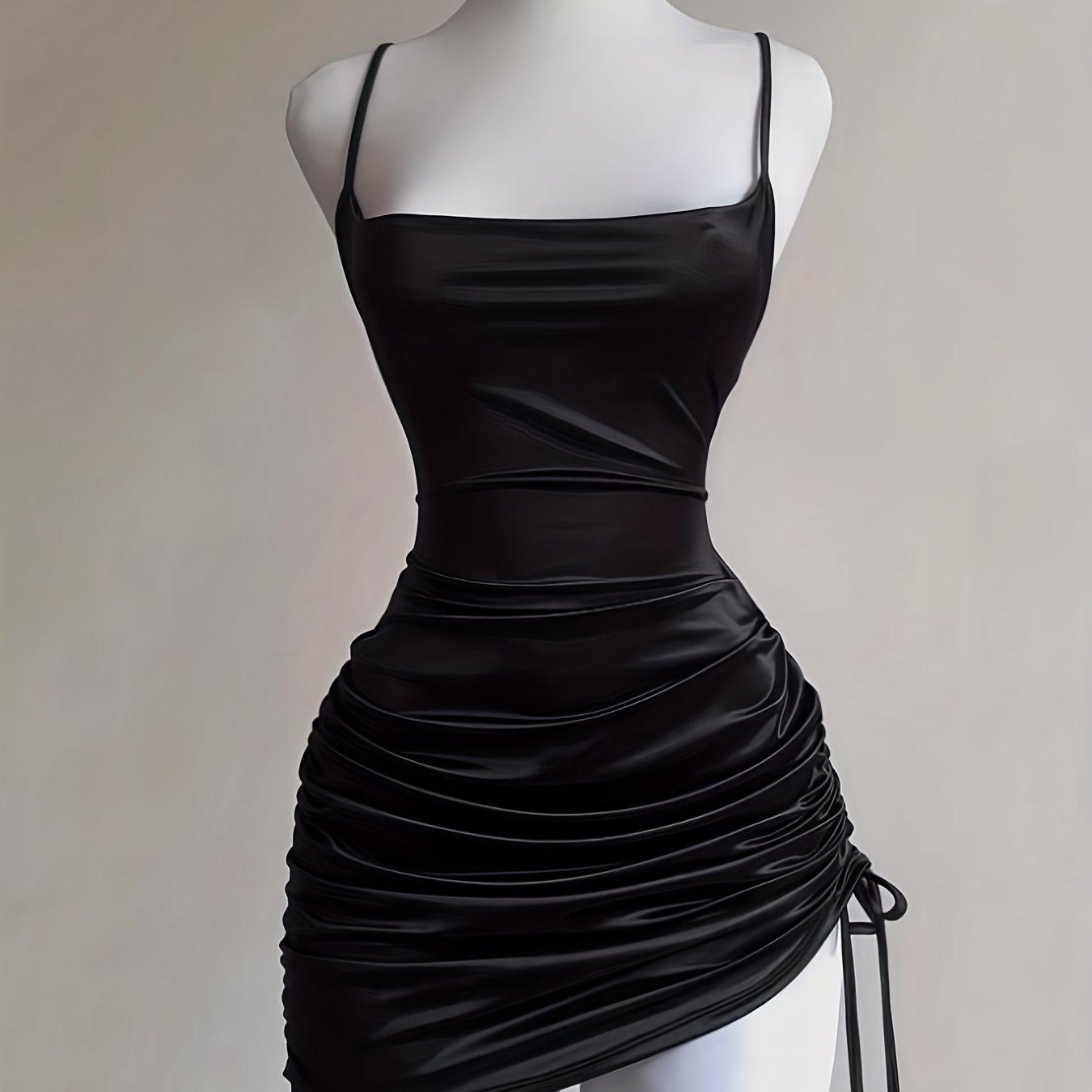 TEMU New Women' Color Lace-up Drawstring Backless Camisole Dress, Fashionable And Elegant For Parties, Dates, Street Style, Cocktail Events, Bridesmaid Dresses, Daily Wear, Suitable For All
