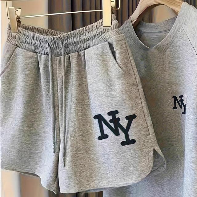 TEMU 夏用ピュアニューヨークプリントパジャマセット（女性用）Tシャツ＆ショーツ、柔らかく通気性抜群、手洗い・洗濯機対応、最適