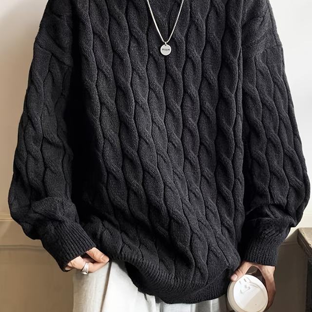 TEMU Langärmliger Pullover mit Rundhalsausschnitt für Herren in Übergröße, lockeres, leicht dehnbares, bequemes Oberteil für große und große Männer