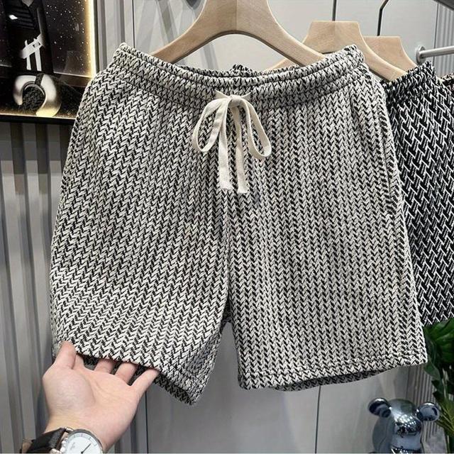 TEMU メンズ サマーカジュアルショーツ - アメリカンレトロチェック柄、ミドルウエスト&調節可能なドロー付き、通気性抜群の生地とサイドポケット、洗濯機対応、カジュイルに最適なテクスチャード織りデザイン