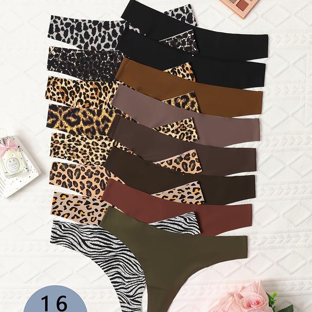 TEMU 16-pack Sexy -strings, Polyamide, Low-rise, Knit Fabric, Random Print Pattern, Comfortable Fit