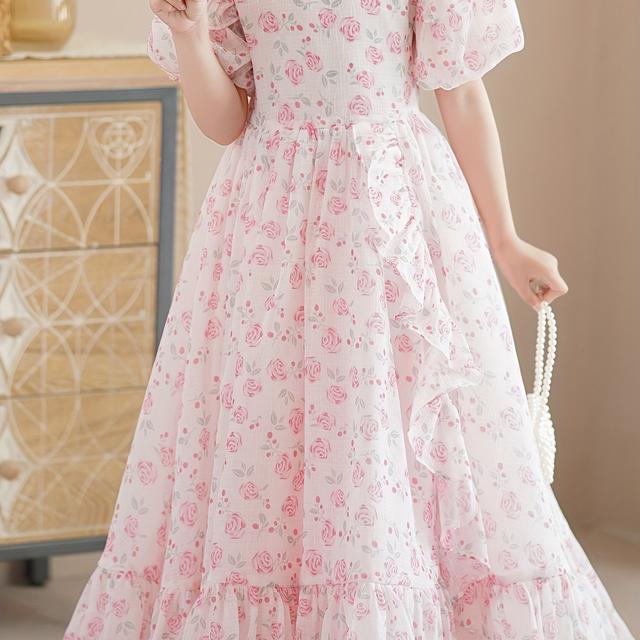 TEMU Flickklänning Blommig Kjol Shopping Ut Liten Flicka Prinsesskjol Lång Kjol Strandkjol Elegant