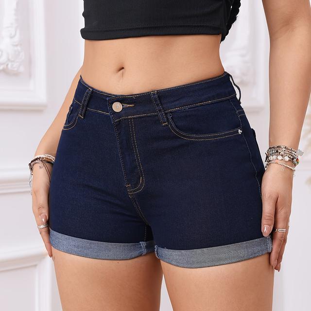 TEMU Fashion Denim Shorts | High Stretch, Washed Solid Color, For Spring/summer