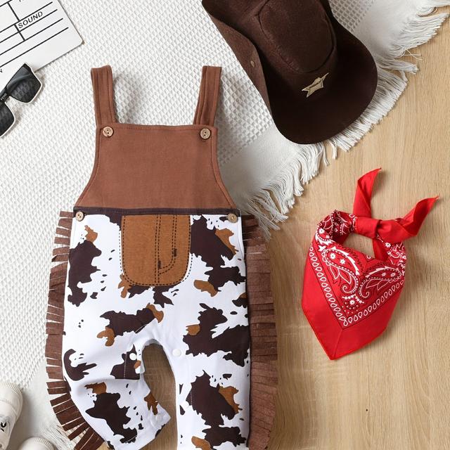 TEMU Letni Cienki Body dla Dzieci 0-2 Lata, Uniseksowy Kowbojski Romper z Śliniakiem Modny Strój do Pełzania