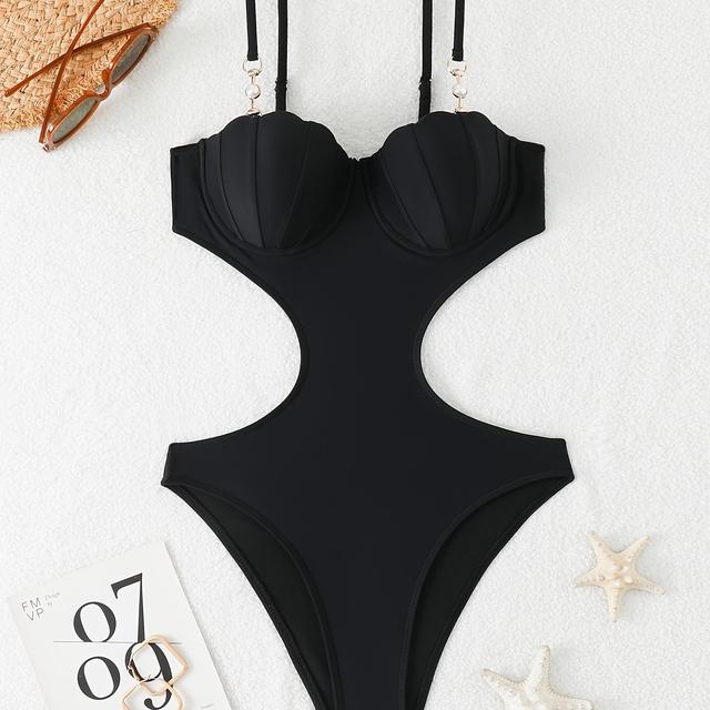 TEMU Новий жіночий купальник бікі, однотонний, сексуальний, модний, суцільний купальник