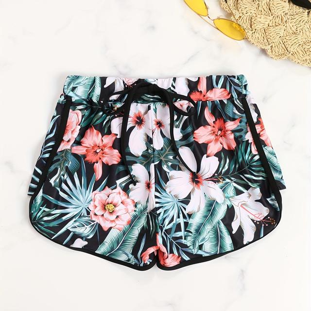 TEMU European And Series High-waisted Flat-leg Floral Print Women's Swim Trunks