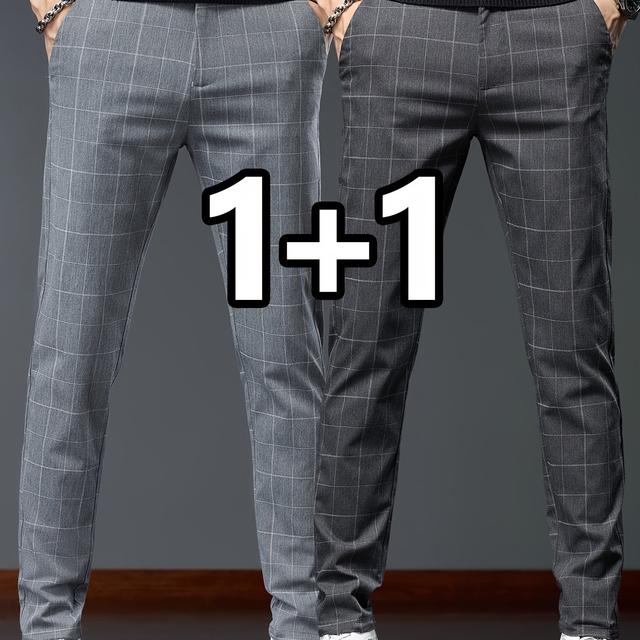 TEMU Zweierpack Sommer Slim Fit 2025 Karo Business Casual Gerade Bein Hosen für Herren, Modische und Vielseitige Vier- Sport Freizeithosen, Tongtongbang