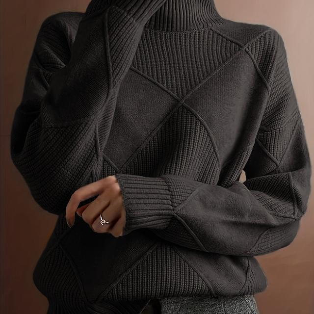 TEMU Einfarbiger Strickpullover in Übergröße, lässiger Rollkragenpullover mit langen Ärmeln für Herbst und Winter, Damenkleidung in Übergröße