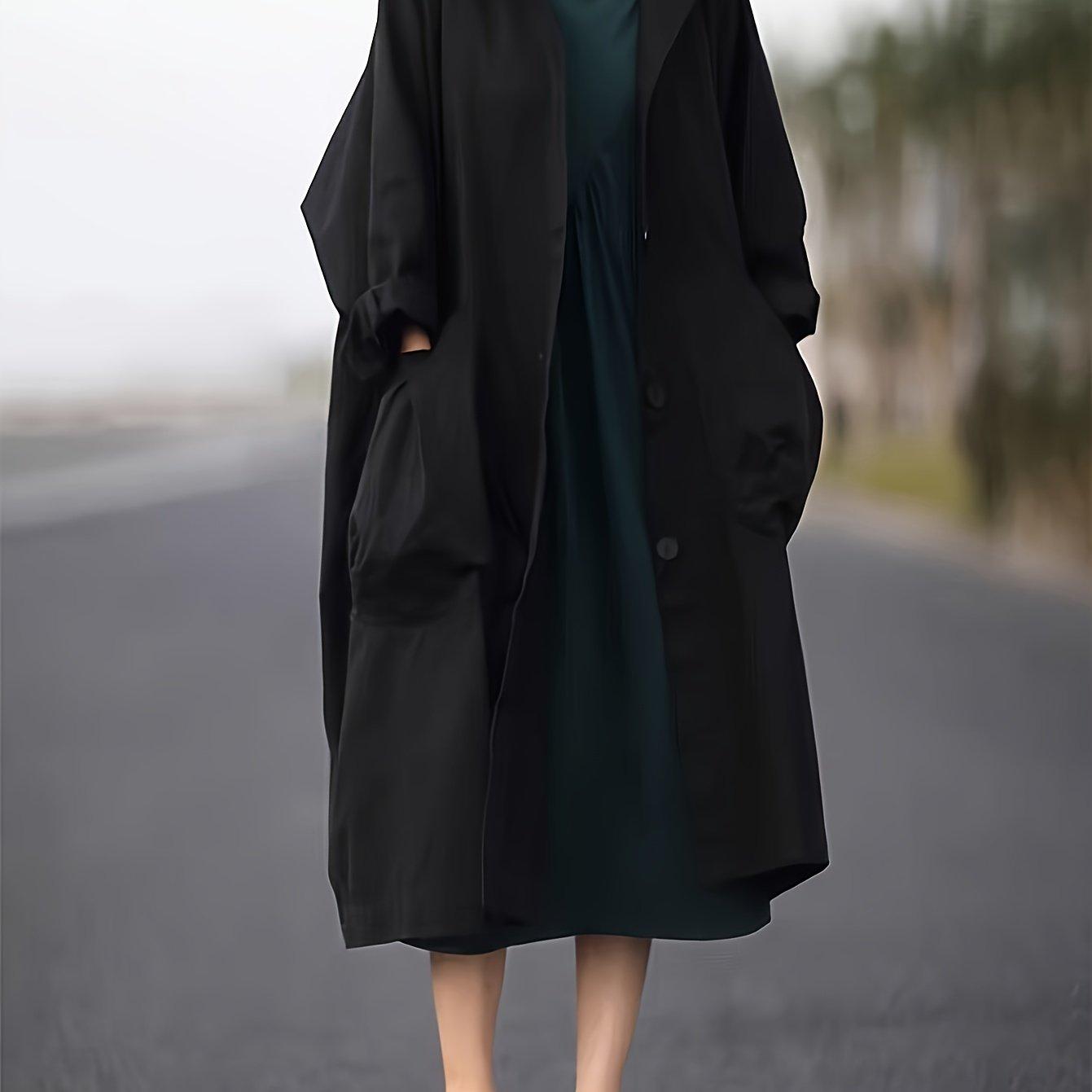 TEMU Veste à capuche noire et longue pour femmes, design niche, portée toute l'année