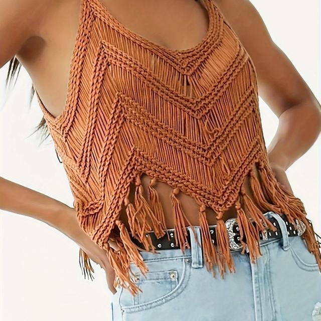 TEMU Targeted Development Women's Sweater Tassel Camisole Vest Hollow Out Beach Style Summer
