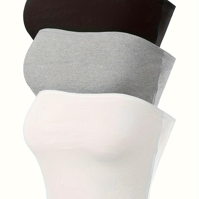 TEMU Solid Color Tube Top 3 Pack, Strapless Slim Basic Tube Top For Summer, Women's Clothing