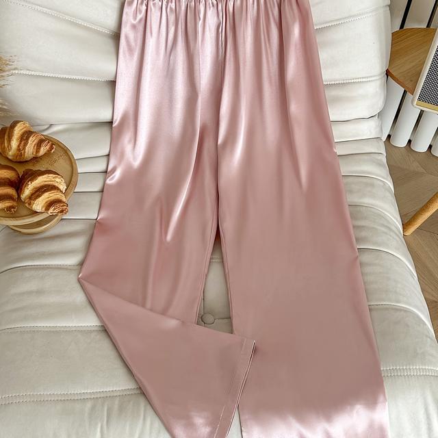 TEMU Youth Women's Soft Pink Solid Color Sleep Pants - 100% Polyester Micro-stretch Casual Lounge Pants, Machine Washable & Dry , Regular Fit For Teens 14+