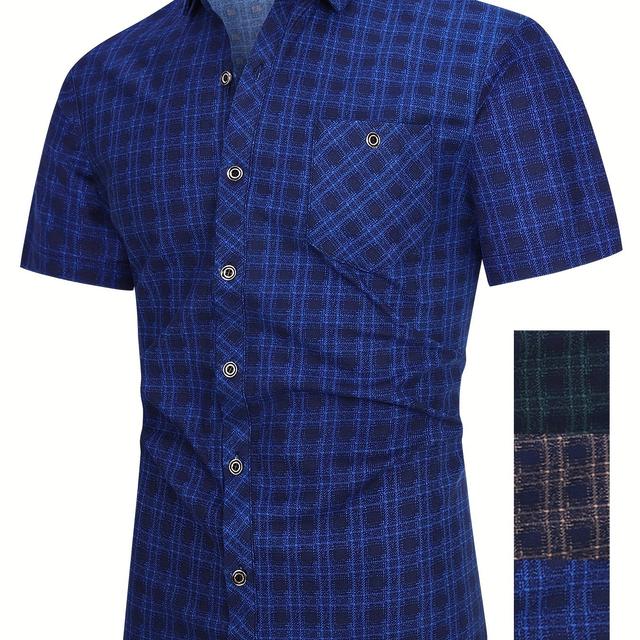 TEMU [ Mo ] Men's Short-sleeved Casual Shirt With Chest Pocket Shirt Button- Short-sleeved Cardigan
