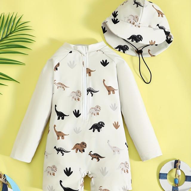 TEMU Animal -piece Half-open Cardigan Swimsuit With Hat