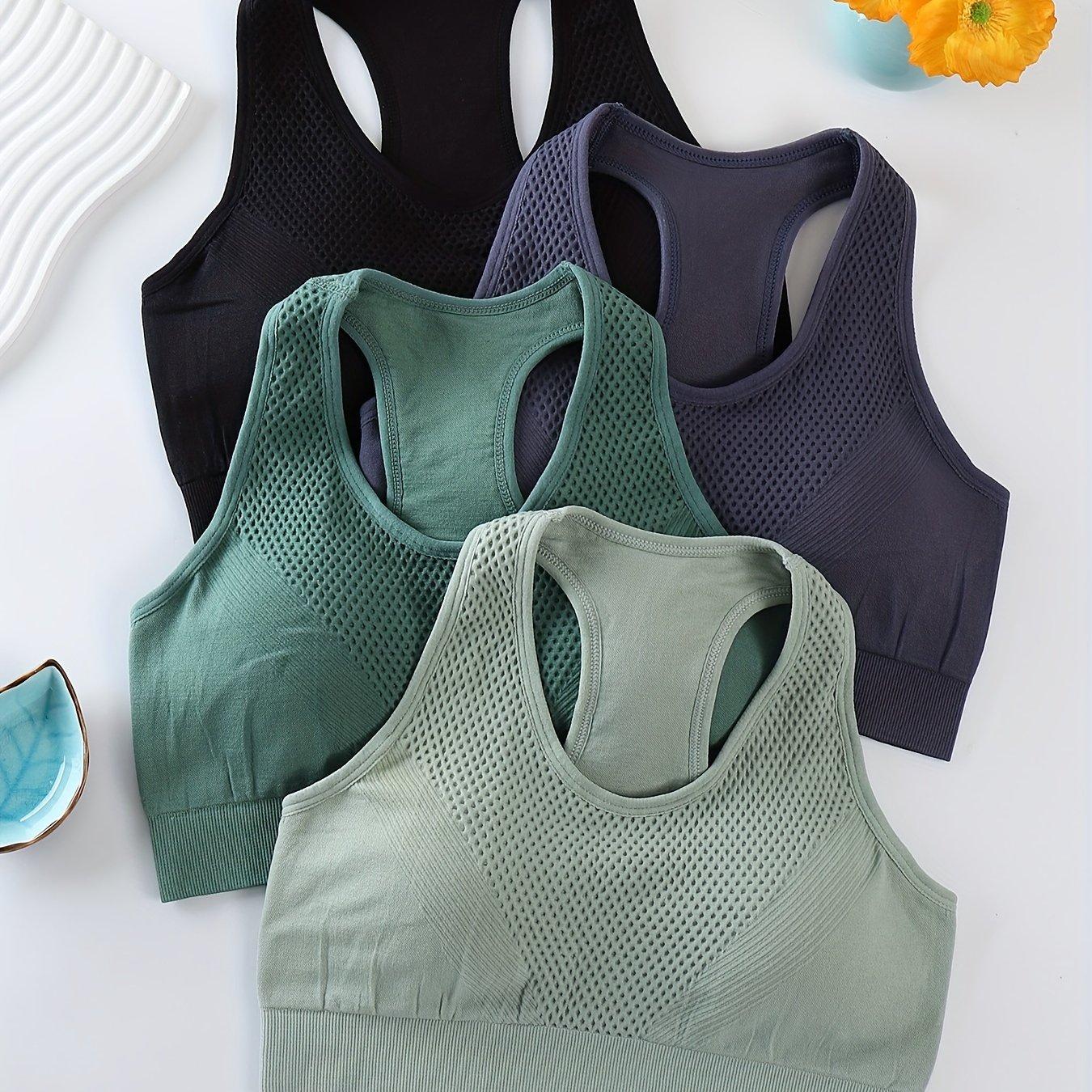 TEMU เสื้อชั้นในกีฬาสตรี 4 ชิ้น สำหรับวิ่ง, เสื้อชั้นในโยคะและฟิตเนสแบบเปิดหลังยืดหยุ่นสูง