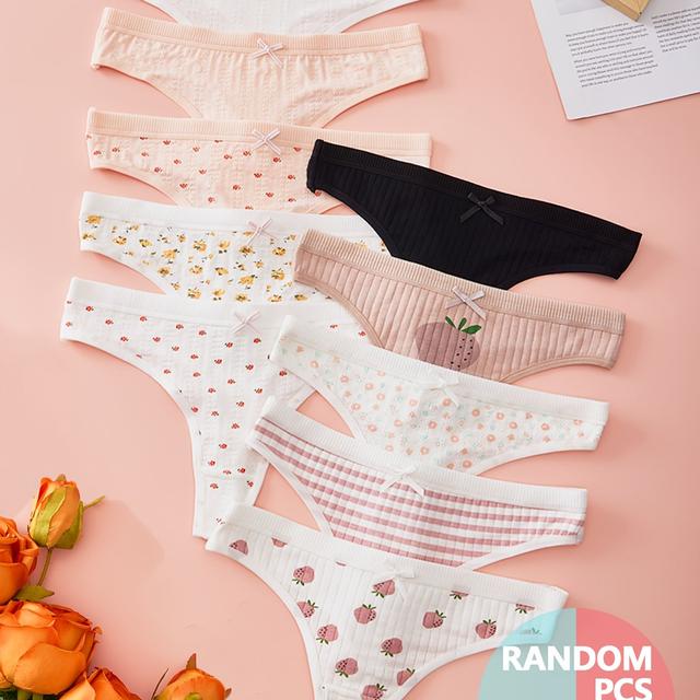 TEMU 7 Stück APRSEA Damen Low-Rise Tangas – Süße Schleifen-Design – Atmungsaktive Elastische Slips für den , Hochzeiten, besondere Anlässe – Romantische Unterwäsche (Zufällige Muster, Handwäsche)