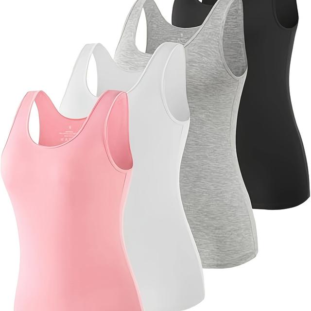 TEMU Ensemble 4 pièces pour femme : débardeurs et respirants, débardeurs coupe ajustée pour vêtement d'extérieur ou intérieure avec chemises