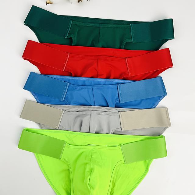 TEMU 5pcs Men's Fashion Breathable Briefs, Ice Silky Fiber Fabric Quick-dry Stretch Material, Multicolor , Ideal For Beach Parties And Casual Daily Wear