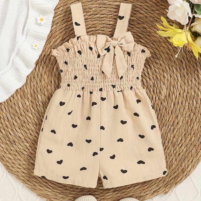 TEMU Macacão de Verão para Bebé Menina com Estampado de e em | Tecido de Malha Casual com Estiramento, Corte Normal, para Exterior