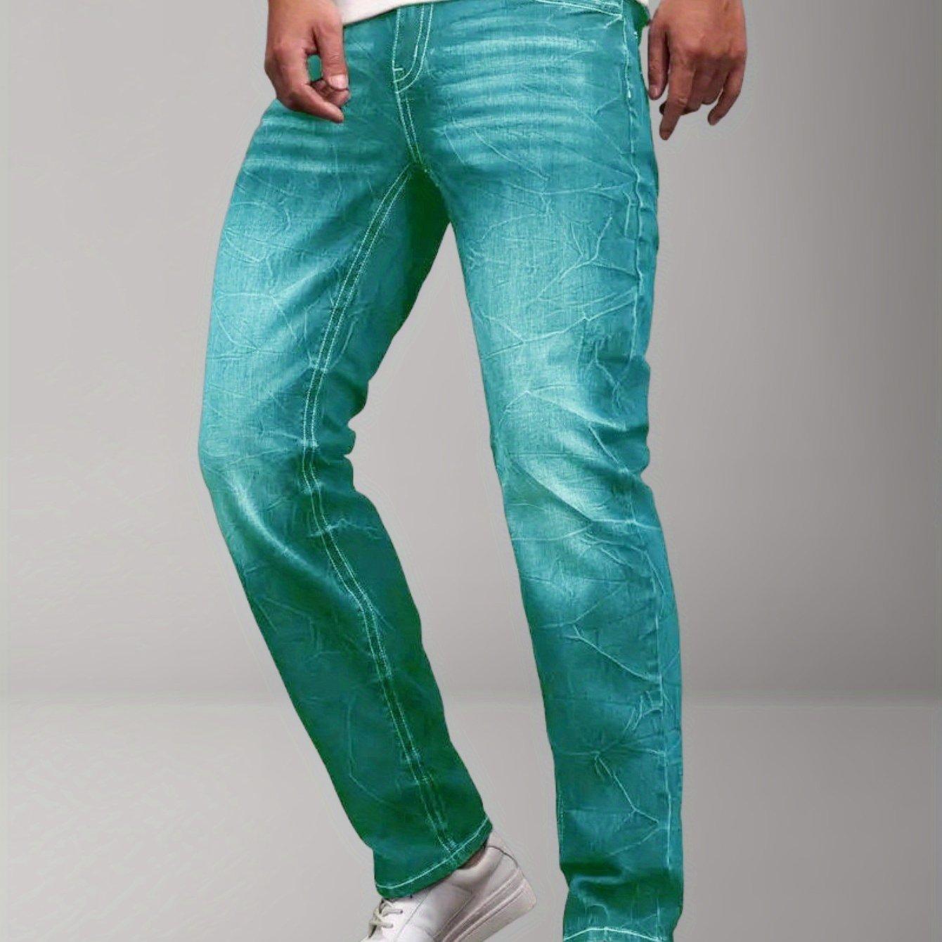 TEMU Jeans elásticos de corte regular para hombre, jeans básicos de moda, para todas