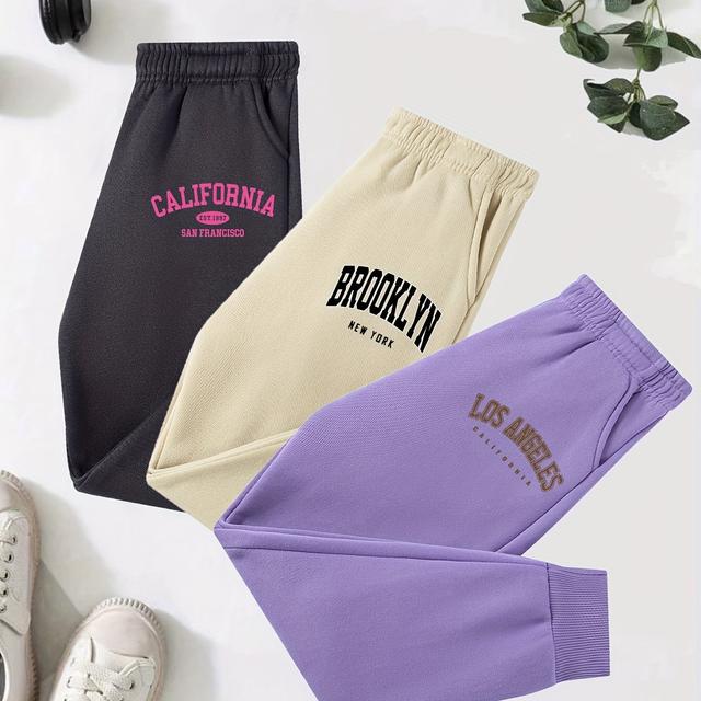 TEMU 3 Pantalones Largos de Otoño-Invierno para Niñas, Estampado de de Moda, Cómodos y Sueltos para Uso Diario, Ideales para Exteriores