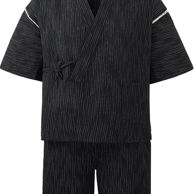 TEMU メンズ夏用リネンパジャマ 半袖 和風デザイン 通気性抜群 父の日・男友達へのギフト 花火祭・お盆向け 睡眠着 7柄 M/L/LL 160-185cm SPW01