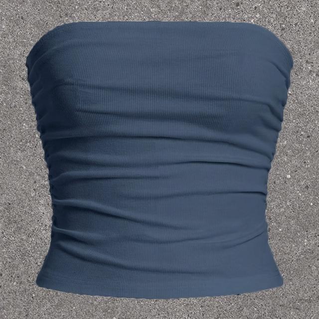 TEMU Solid Color Ruched Tube Top, Casual Sleeveless Strapless Top For , Women's Clothing