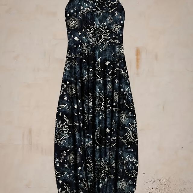 TEMU Eleganter -Overall für Erwachsene - ärmelloser Polyester-Spaghettiträger-Overall mit -Print, für alle Jahreszeiten
