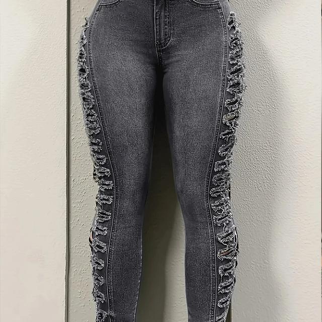 TEMU Women's Black And Gray Stretch Ripped Skinny Jeans