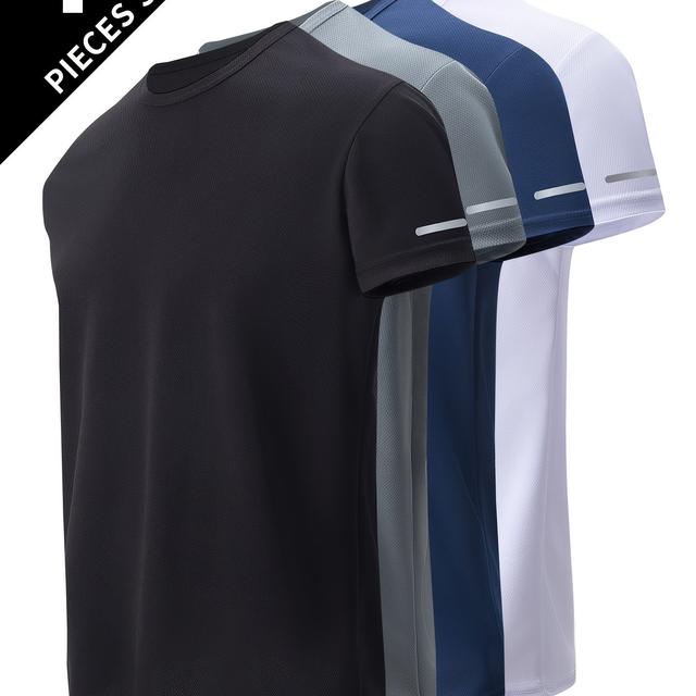 TEMU Conjunto de 4 camisetas deportivas casuales de manga corta para hombre, camisetas de cuello redondo para , transpirables y de secado rápido