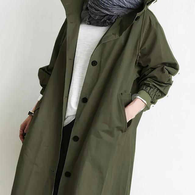 TEMU レディース 軽量 通気性パーカジャケット＆フード付きロングコート - ボタンフロント、無地カジュアルアウター 春/秋用、韓国スタイル（レギュラーフィット、ローカット） - 簡単お手入れ（手洗い/ドライクリーニング） - 丘陵/山岳地域向け