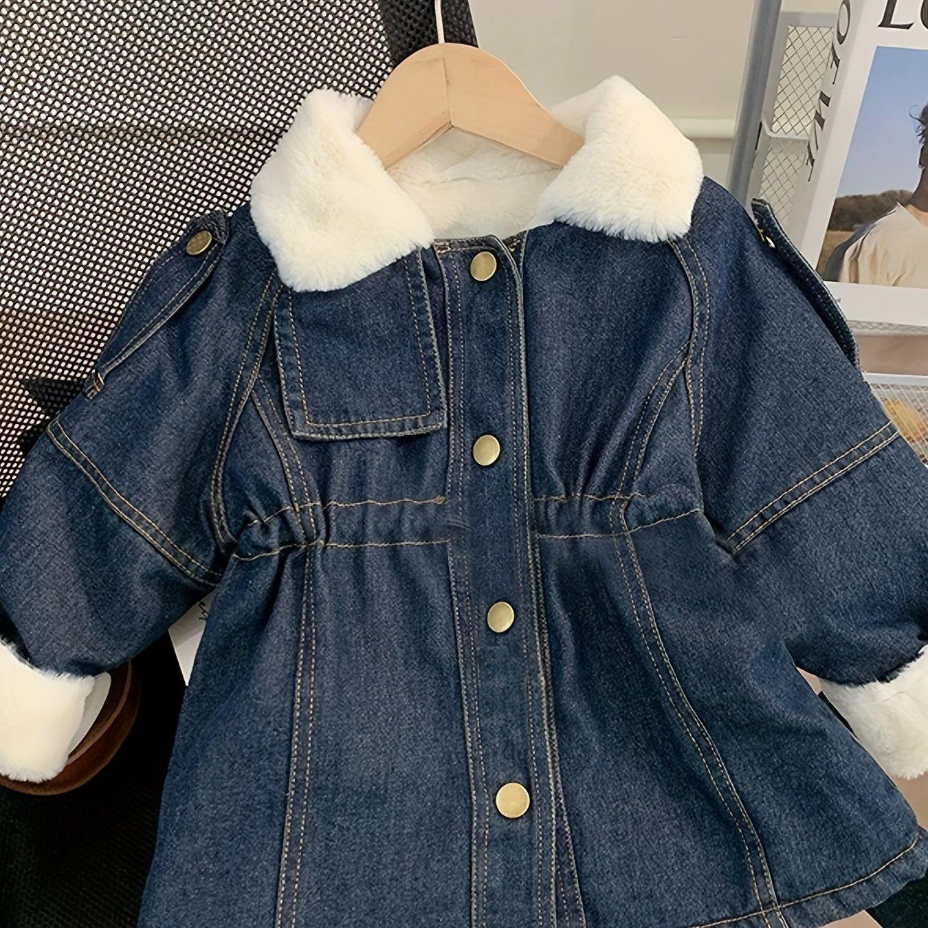 TEMU New Winter Girls' Thickened Fleece Coat For Toddlers With A Large Fur Collar