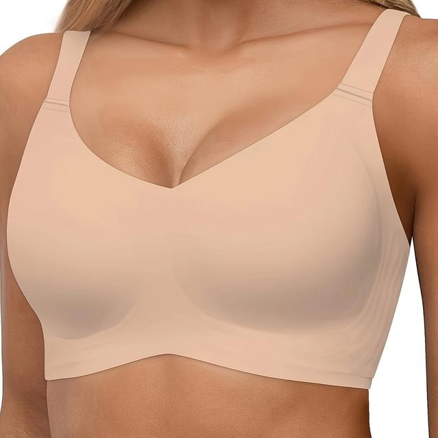 TEMU Seamless, Comfortable, And Supportive Women's Bra With A Fixed Cup Design To Prevent Sagging And Side Bulge, Featuring No Underwire