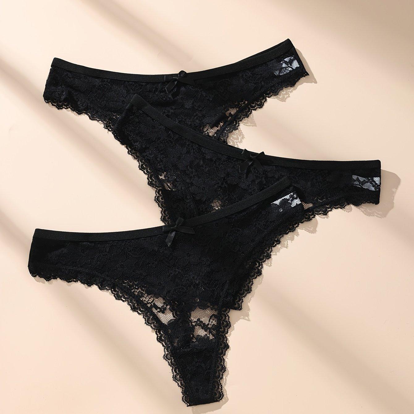 TEMU 3-pack Elegant Floral Contrast Lace Women's Panties, Perfectly Elastic Fitted Underwear
