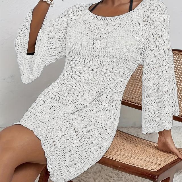 TEMU Frühlings- und Sommerurlaub Bootschenkragen Ärmelloses Hollow Out Strandkleid