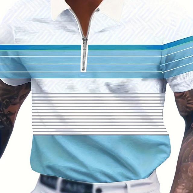 TEMU Polo de manga corta con cremallera para hombre, con estampados modernos, ropa para hombre