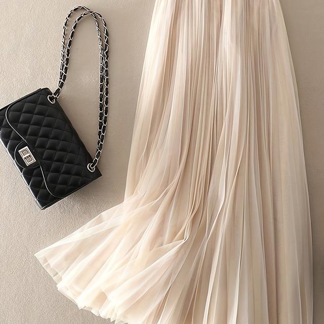 TEMU Kvinnors Eleganta 3-lagers A- Maxikjol - Genomskinlighetsfri, Fest-/Vardagskjol med Flärpning för en Flytande Look, Årstidslös Damkläder, Kjolar, Festplagg i Ogenomträngligt Tyg