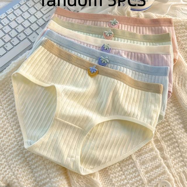 TEMU 5 szt. Miękkie Majtki Trójkątne w Stylu Dziewczęcym | Jednolity , Proste, Wygodne, Oddychające i Elastyczne Bielizna z Miękkim Pasem do Połowy Piodu, Dla Nastolatek