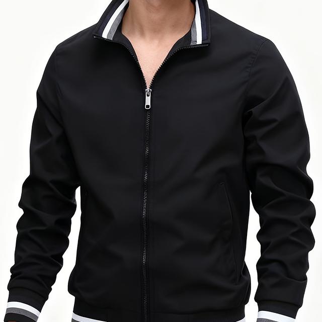 TEMU Men's Lightweight Windbreaker Jacket For Spring And Autumn, Featuring A Stand Collar And