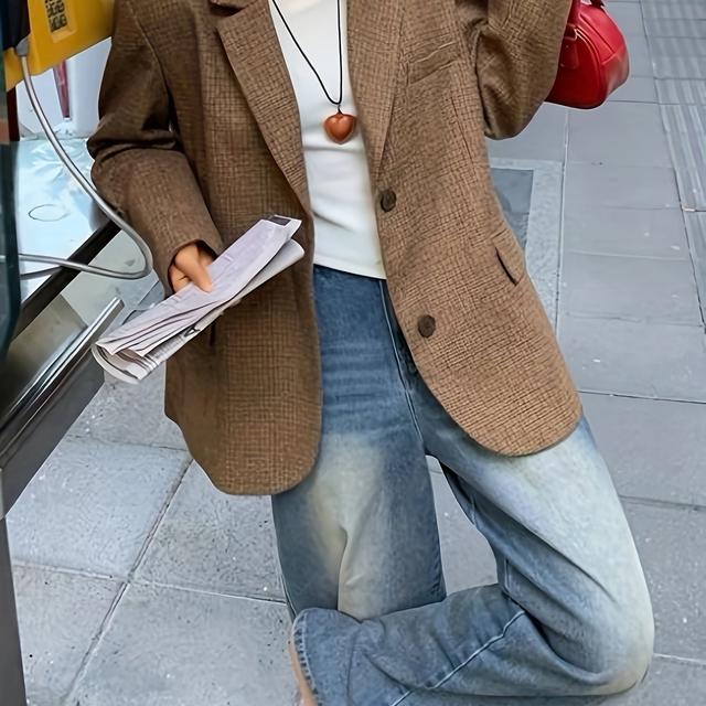 TEMU Damen Anzugjacke, geradem Schnitt, Unifarben, Temperament, geknöpft, Herbst- und Winter-Anzugjacke für den Arbeitsplatz und Pendeln