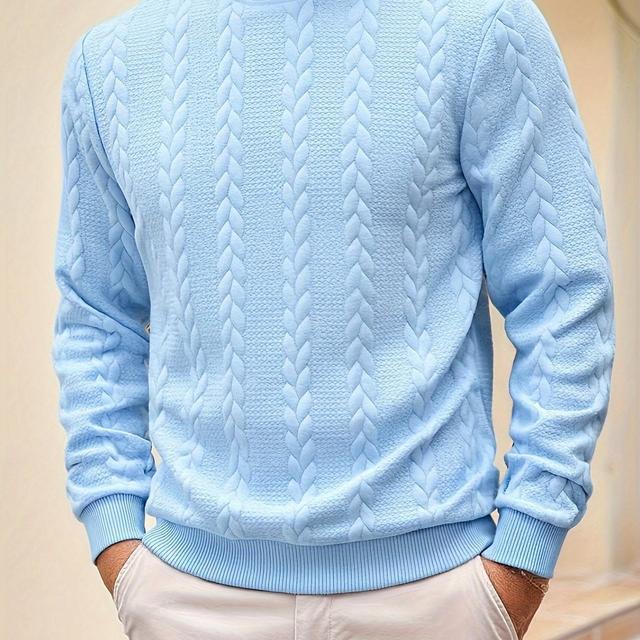 TEMU Men' Color Stylish High-neck Cable Knit Sweater Made From Comfortable Material