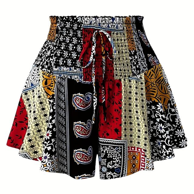 TEMU Talla Grande - Ropa Étnica para Mujer de Talla Grande de Europa y América, con Falda y Pantalones Cortos Holgados y Cómodos con Decoraciones Retro de Estampado Geométrico y .