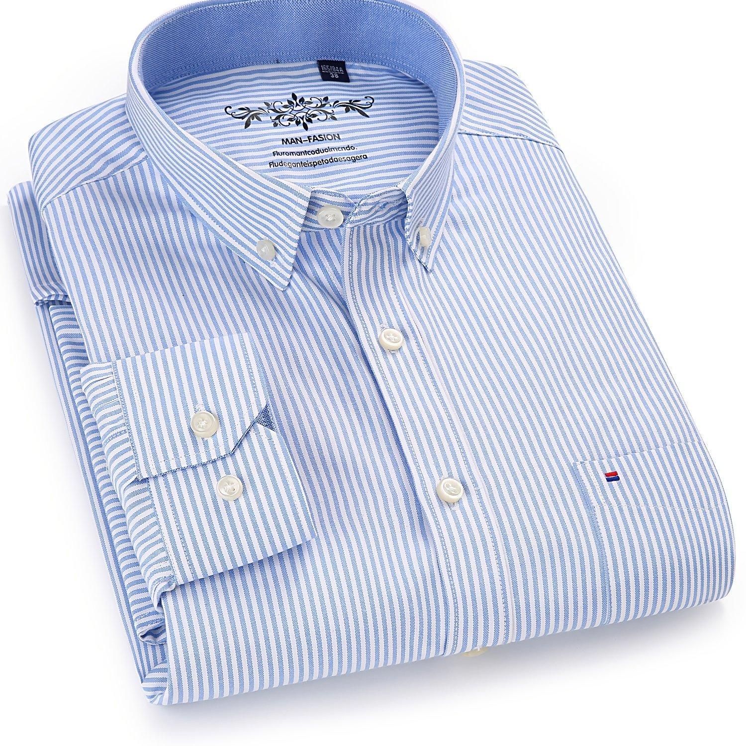 TEMU Classic Striped Design Men's Formal Long Sleeve Shirt, Men's Button Up Shirt For Business Formal Occasions, Gift For Men