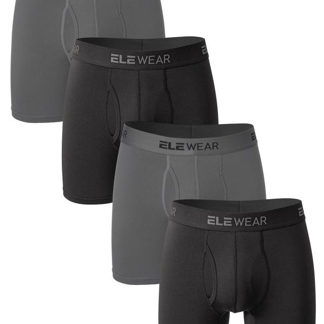 TEMU 4pcs Ele Wear Men's Athletic Boxer Briefs - Black, Moisture-wicking, Quick-dry, Side Zipper, Stretchy Fabric, Sport Briefs||stretchy Fabric