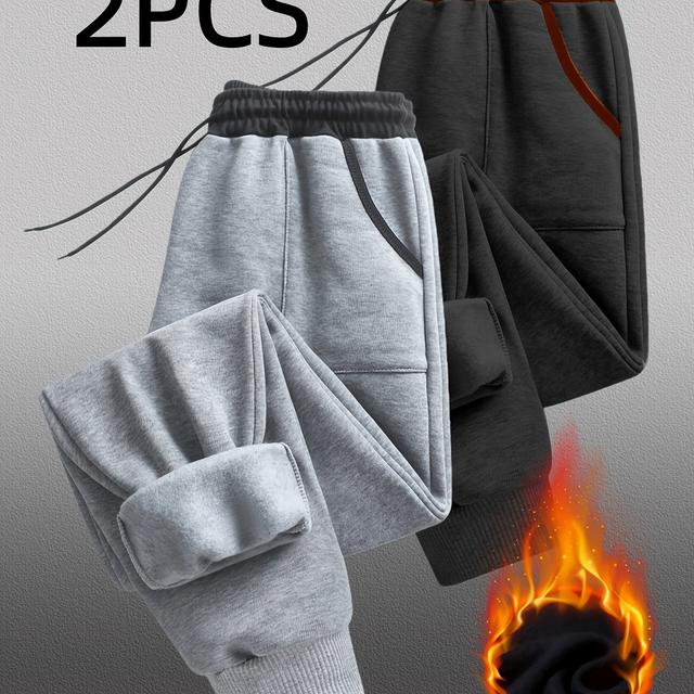 TEMU 2枚セット ジョガーパンツ 男女兼用 - 高弾性 暖かい冬用ランニングパンツ ダブル&ドローウエスト ソフトカジュアルアウトドアジョガー ウォーキング、ジムに最適 - 洗濯機対応 ギフト(男女兼用)