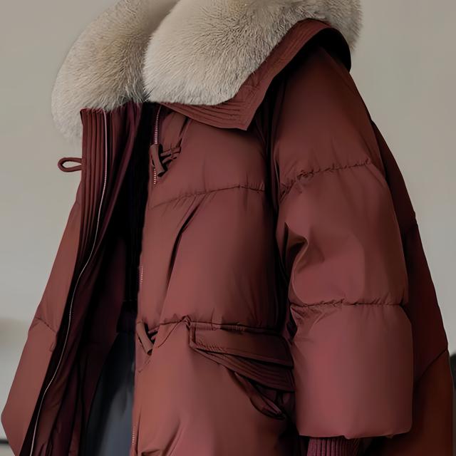 TEMU Korean-style Short Jackets For Women In Autumn And Winter, Made Of Material, Featuring A Fluffy Removable , Loose And , Zip Closure For , And A .