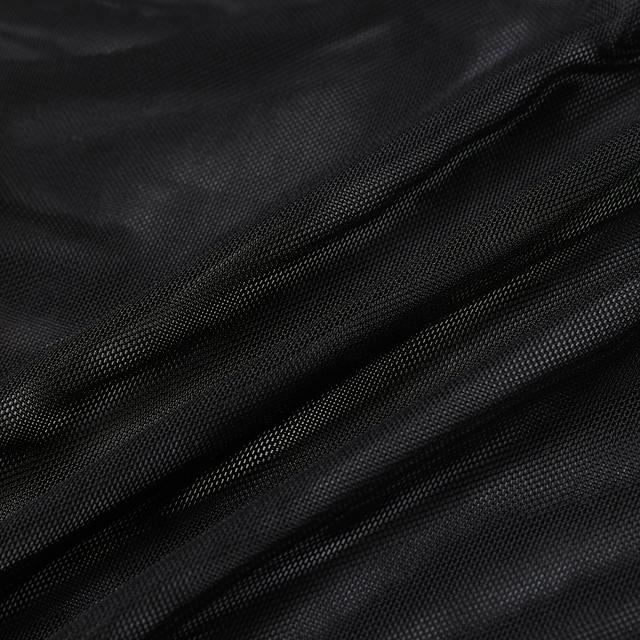 TEMU Women's Y2k Style Asymmetrical Hem Mesh Tube Top - High Stretch, Semi-sheer, Black & Gray With Drawstring Detail, Elegant Sleeveless Blouse For